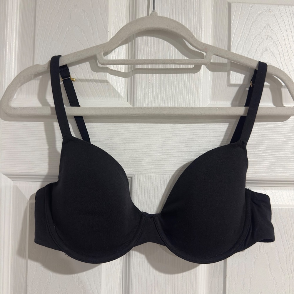 Madewell T-Shirt Bra True Black Cotton Modal Underwire 36C Adjustable Gold Trim